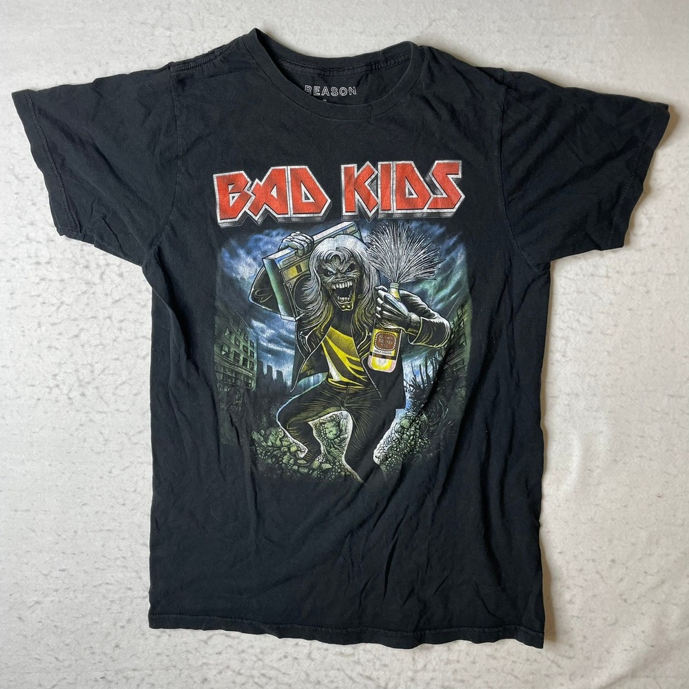 REASON Iron Maiden Bad Kids‎ Graphic T Shirt Black Medium Men's Short Sleeve Tee